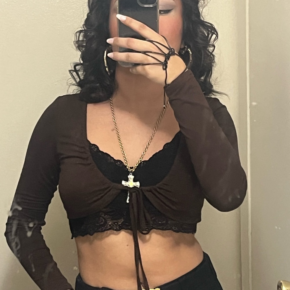 Brown Long Sleeve Crop Top